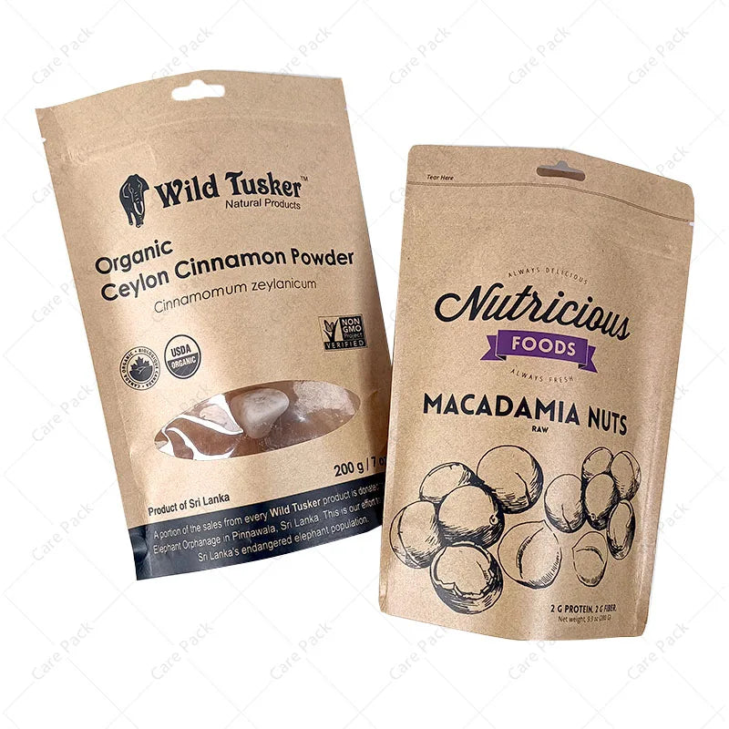 Custom Recycle Craft Tea Snack Coffee Stand up Pouches Biodegradable Eco-friendly Doypack Kraft Bags With Your Own Logo