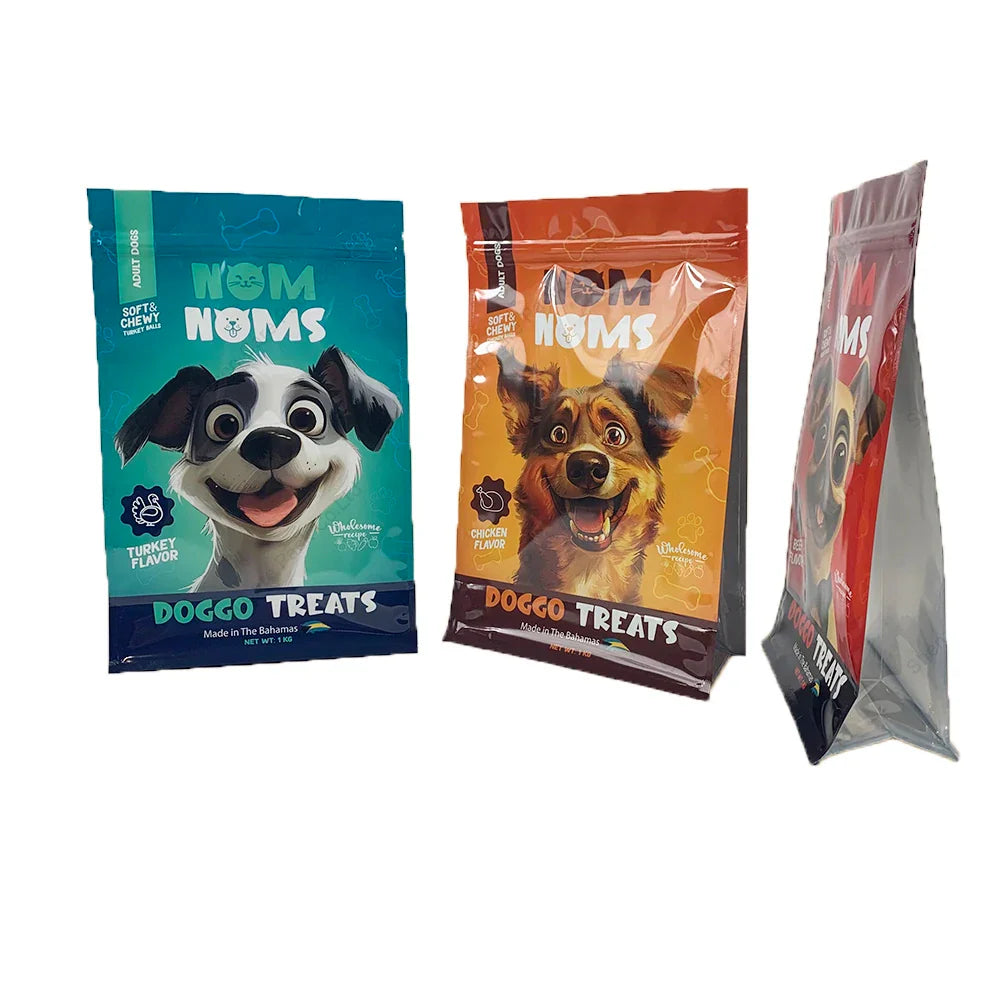 Custom 1 kg Pet Dog Cat Food Packaging Eight Side sealed Bag With clear Window and Zipper Snack Nut Plastic Bag Pouch