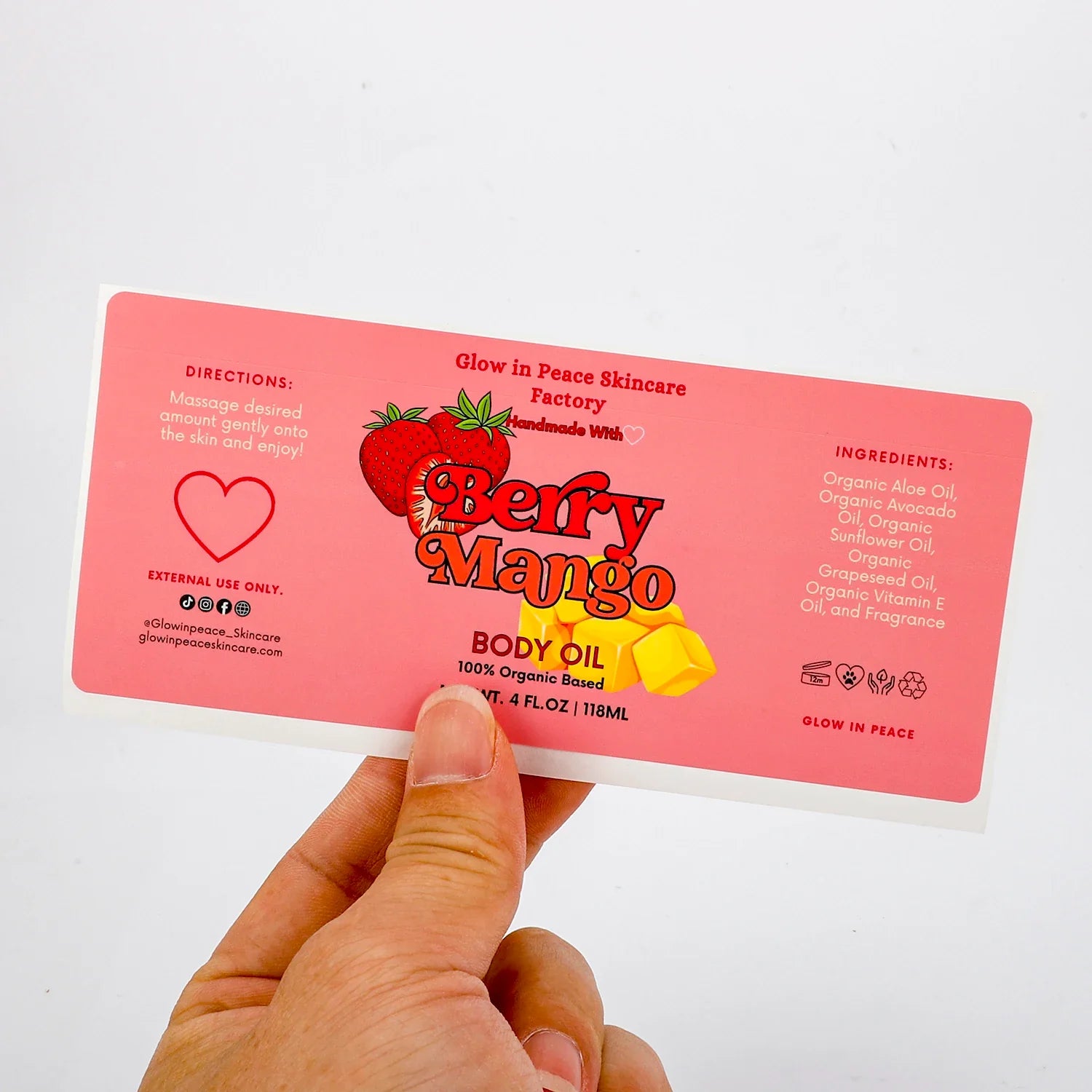 Custom Waterproof Adhesive Vinyl Pink Printing Private Logo Skincare Product Body Oil Sticker Labels for Cosmetic Jars