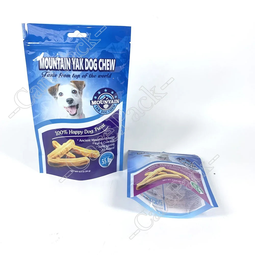 Custom Plastic Stand up Pouch Clear Transparent Pet Dog Cat Treat Chew Snack Food Packaging Zipper Bag