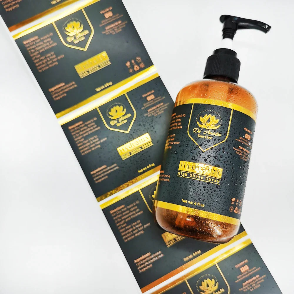 Custom Roll Printing Logo Luxury Waterproof Packaging Bottle Embossed Gold Foil Labels Biodegradable Stickers for Food Cosmetic