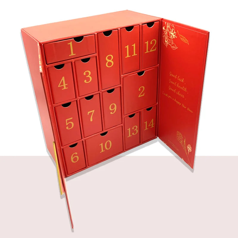 Custom Personalized Handmade 12/24 Days Christmas Packaging Gift Box Luxury Empty Blank Advent Calendar Box With Logo
