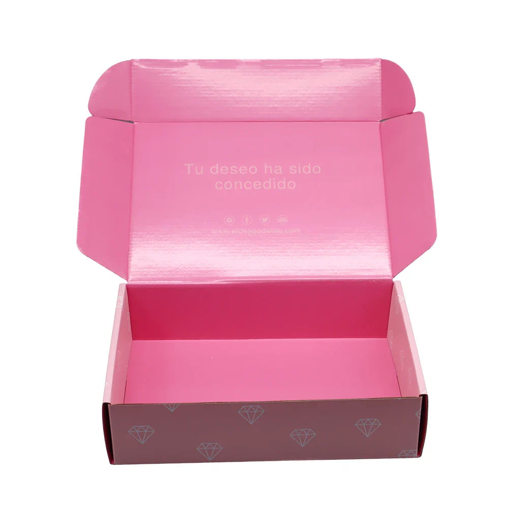 Custom Printed Gold Pink E-Flute Tab Lock Carton Embossed Cardboard Packaging for Shipping Mailing Delivery Shopping-Box Folders