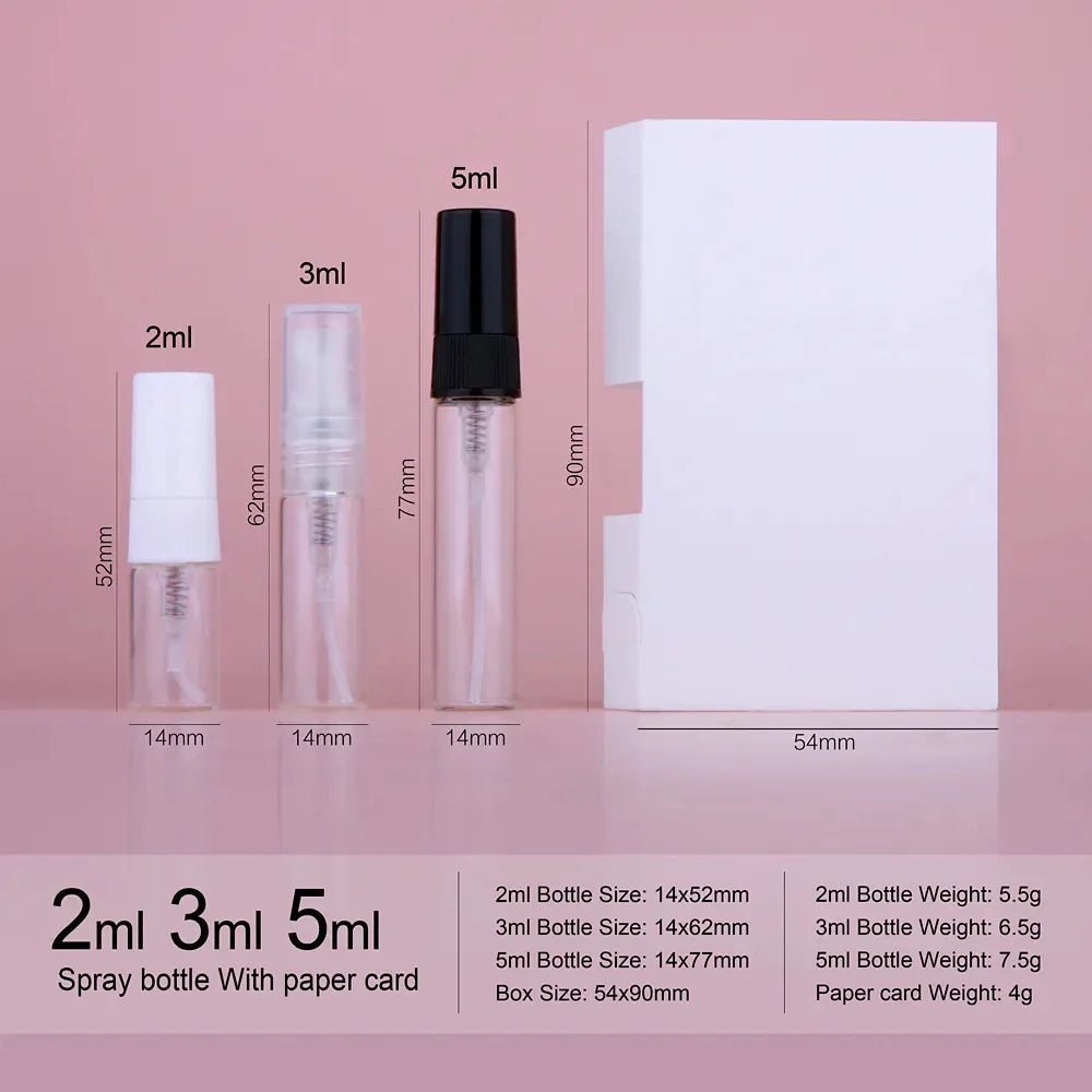 Custom Business Logo Printed Perfume Sample Packaging Card Perfume Tester Cards Spray 1ml 2ml Bottles and Cards for Perfume