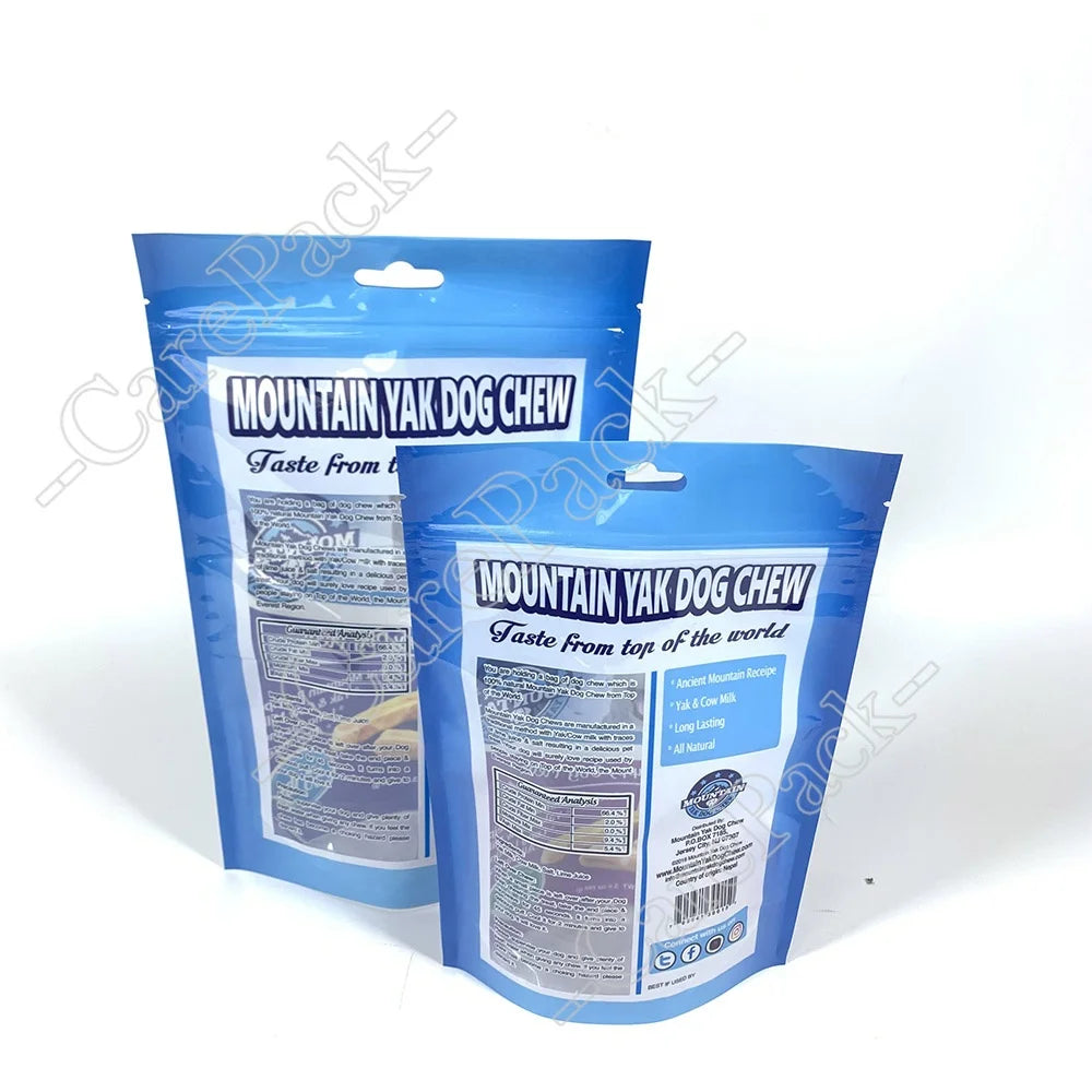 Custom Plastic Stand up Pouch Clear Transparent Pet Dog Cat Treat Chew Snack Food Packaging Zipper Bag