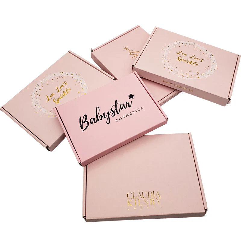 Custom Printed Gold Pink E-Flute Tab Lock Carton Embossed Cardboard Packaging for Shipping Mailing Delivery Shopping-Box Folders