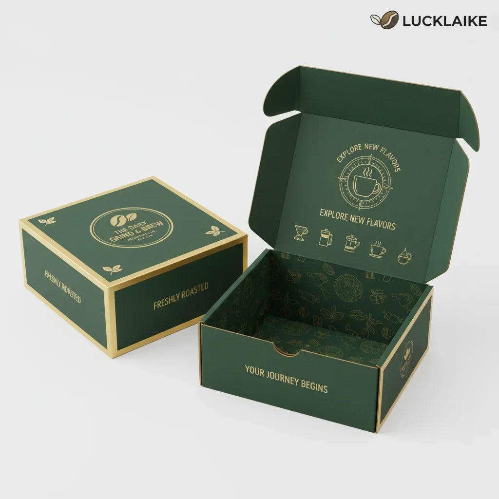 EU Custom Luxury Kraft Corrugated Mailer Subscription Cafe Bean Tea Coffee Packaging Paper Boxes for Coffee Brands