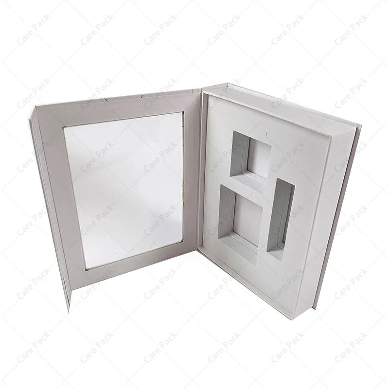 Wholesale Eco-friendly Recyclable Paper Gift Hardbox Transparent Windows Rigid Magnet Flat Cosmetic Shipping Boxes Embossed