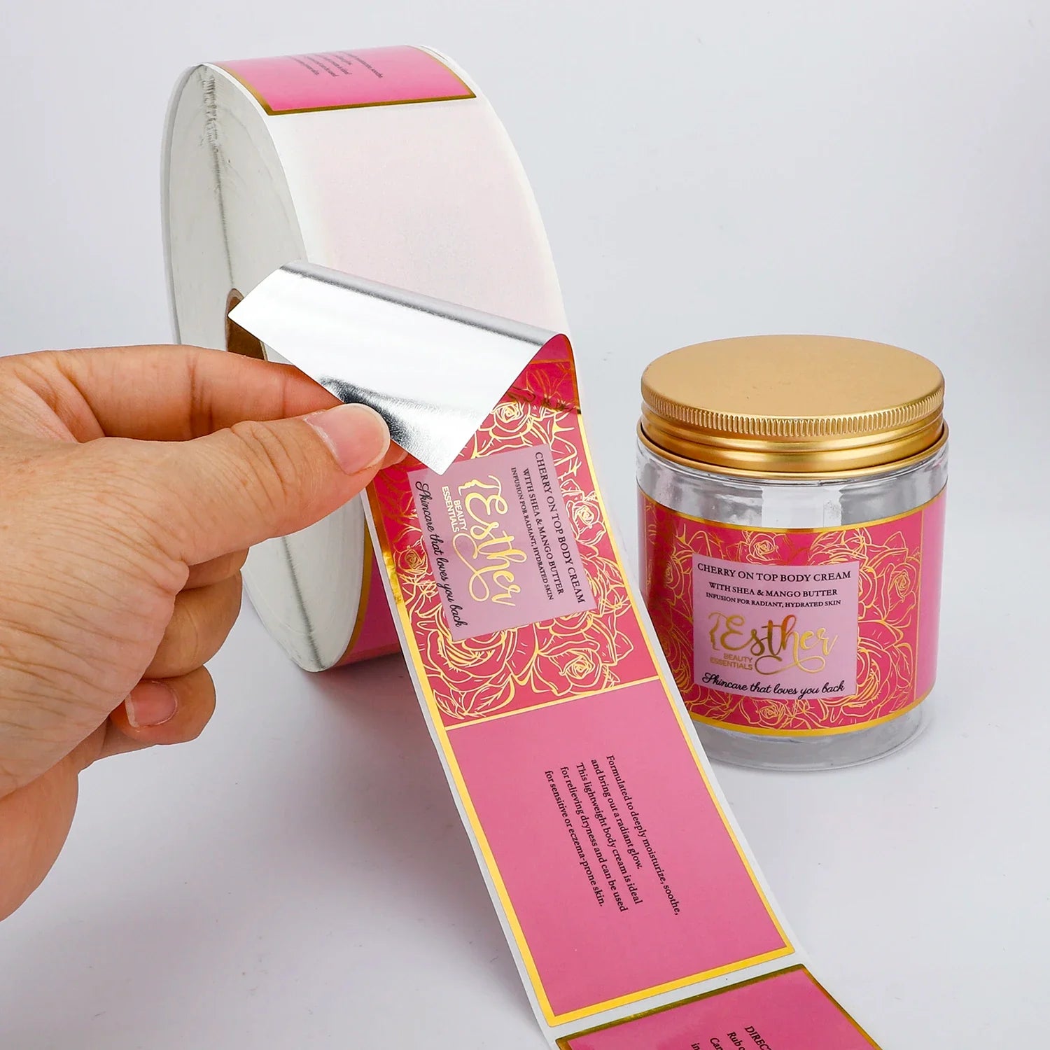Custom Cosmetics Label Metallic Gold Foil Logo Sticker Men Skincare Shampoo Bottle Cream Jar Digital Printing Packaging Labels