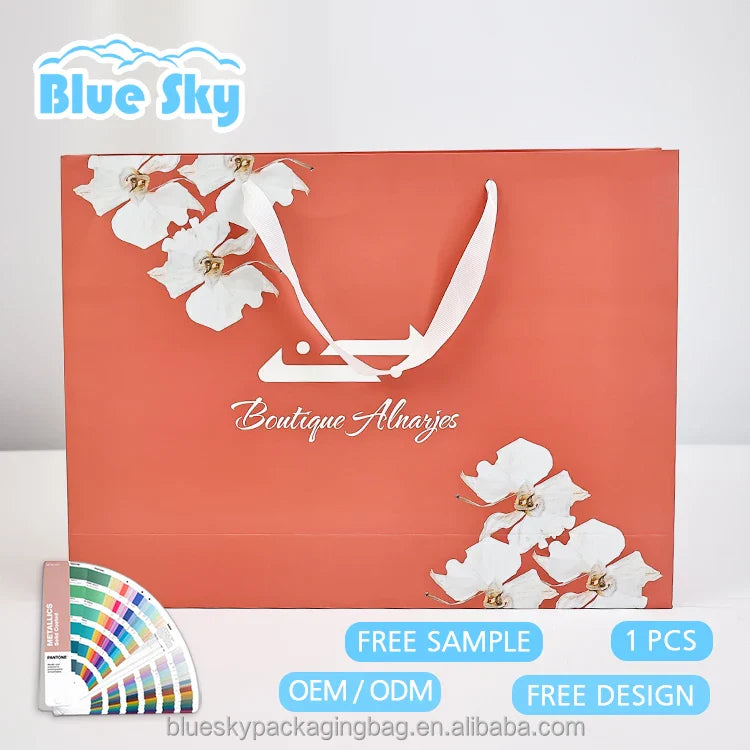 Festive Gift Paper Handbags with Ribbon Handles Christmas/New Year/Valentine's Day Themed Packaging (Custom Colors & Logos)