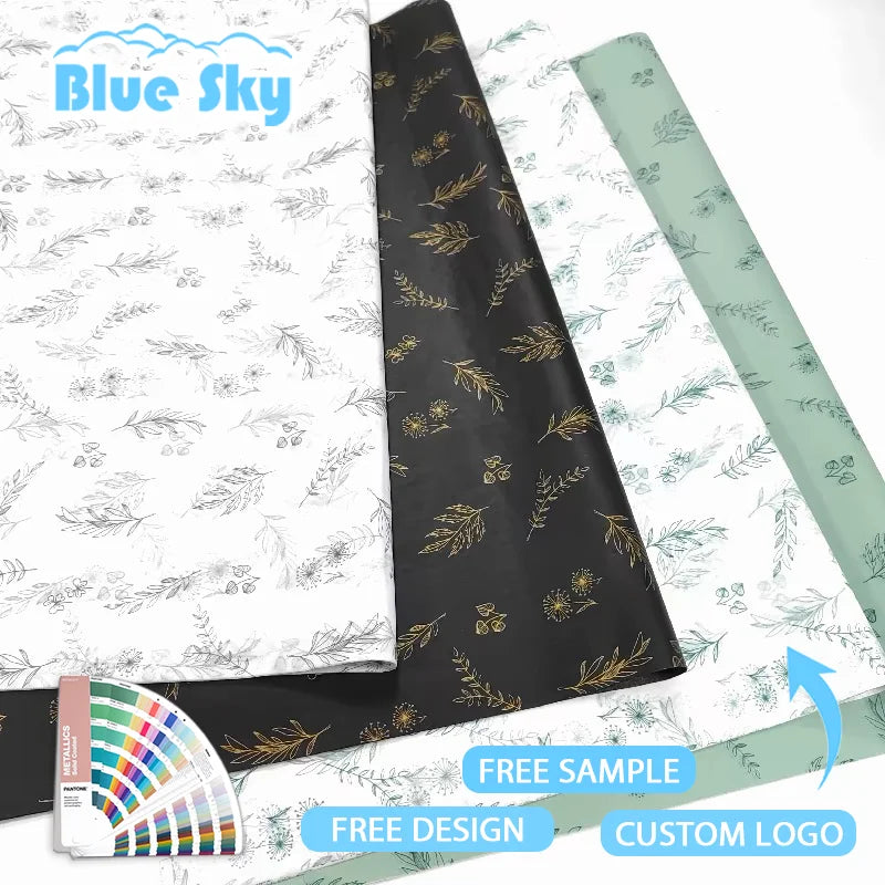 OEM/ODM Customized Luxury Waterproof White and Black Wrapping Paper with Own logo Thin Wrap Paper for Shoes/box/bags/books/Gift