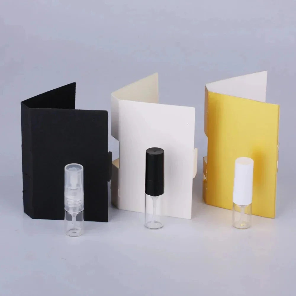 Custom Business Logo Printed Perfume Sample Packaging Card Perfume Tester Cards Spray 1ml 2ml Bottles and Cards for Perfume