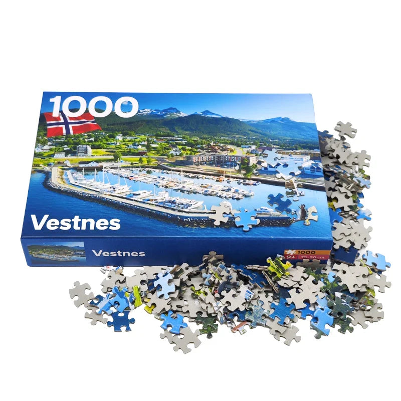 Customize Design Vestnes Landscape Child Paper Cardboard Educational Jigsaw Puzzle 1000 Piece Games for Adults Kids