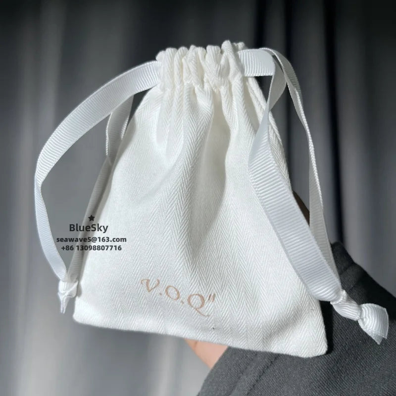 Poly Cotton Custom Color Brand Handle Packing Drawstring Packaging Pouch Bag for Clothes Gift Present