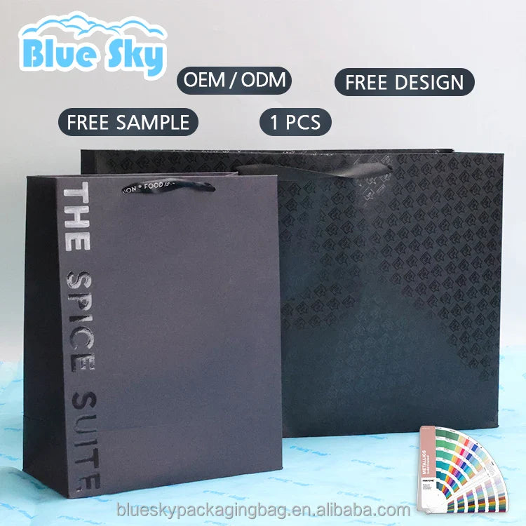 OEM/ODM Black Luxury Paper Bags Kraft Paper Bag for Clothes/Jewelry/Food Paper Bag Shopping Bag with Black Handle and Own Logo
