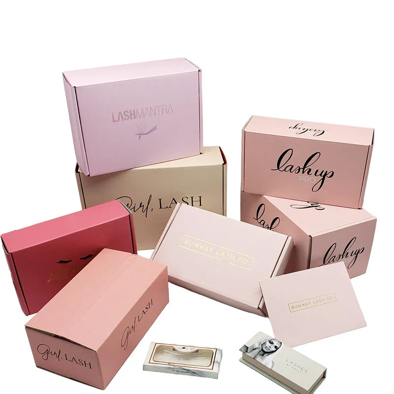 Custom Printed Gold Pink E-Flute Tab Lock Carton Embossed Cardboard Packaging for Shipping Mailing Delivery Shopping-Box Folders