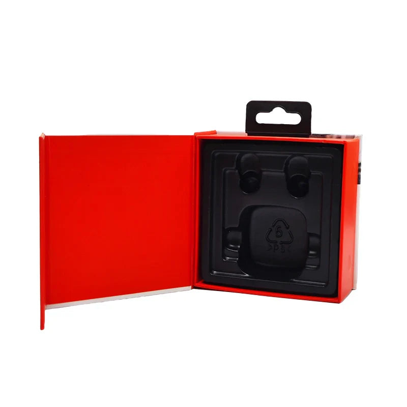Custom Smart Electronics Headset Earphone Packaging Art Paper Folder Box Sponge Liner Plastic Tray Insert for Sports Earphones