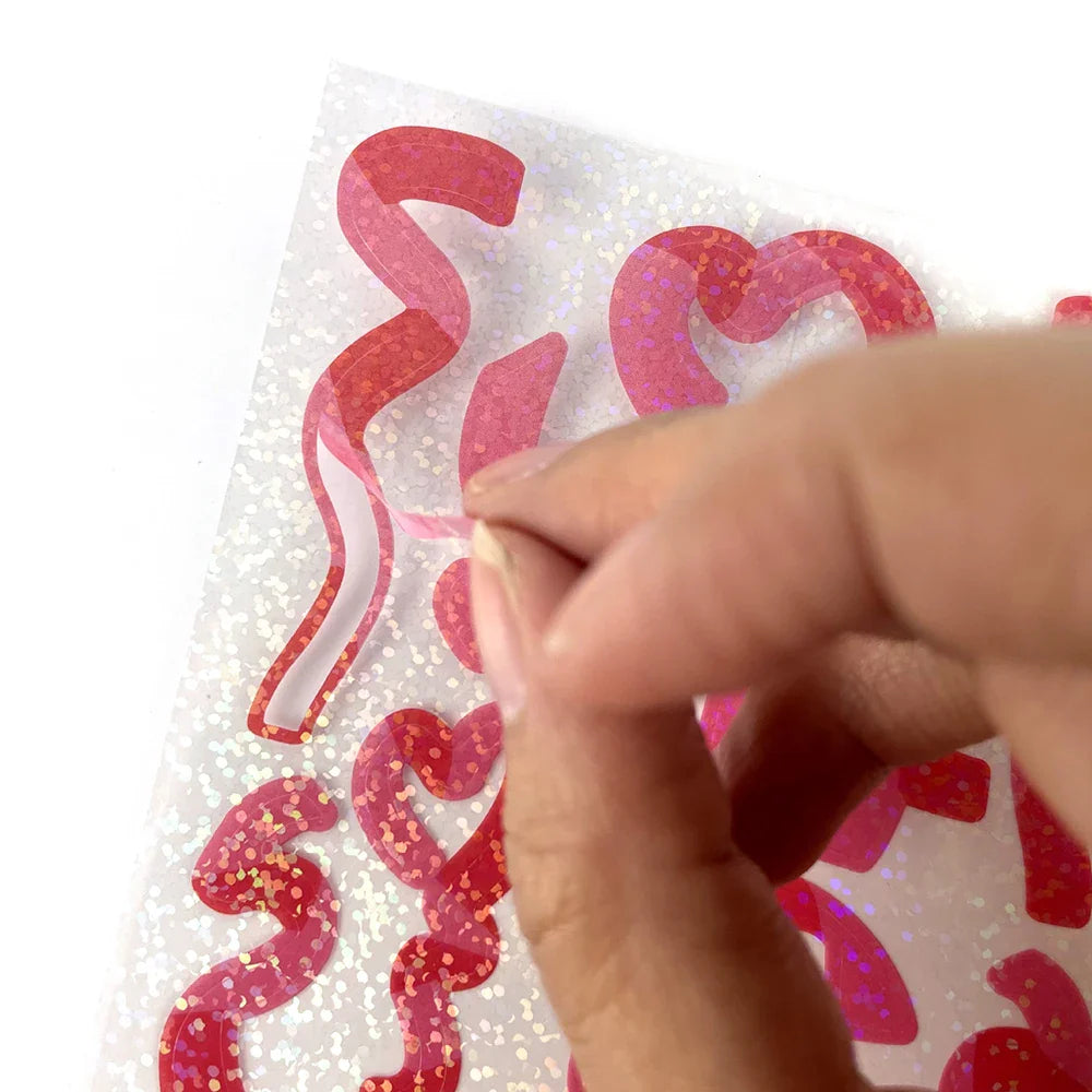 Manufacturer Custom Fancy Personalised Vinyl Hologram Rainbow Glitter Finished Kiss Cut Sticker Sheet