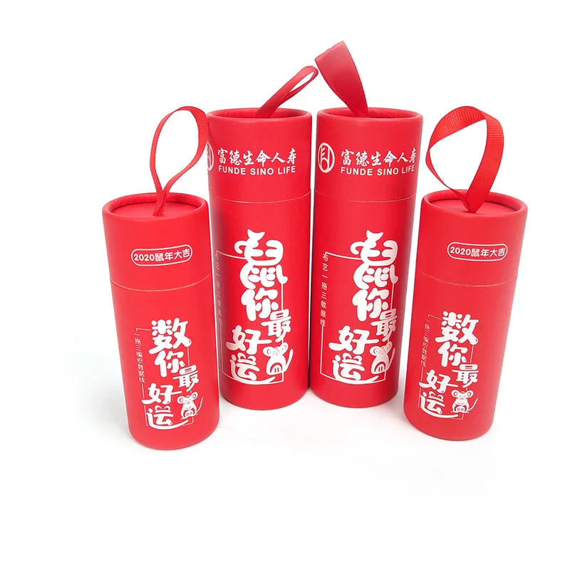 Electronics Package Printing Logo Red Paperboard Cylinder Round  USB Cable Custom Cardboard Paper Tube Box