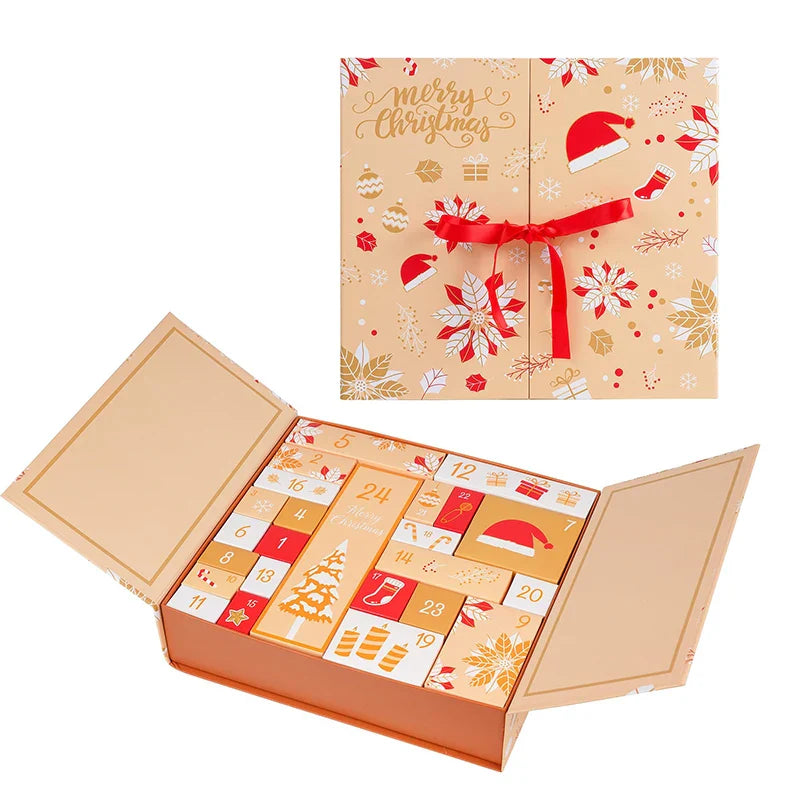Custom Personalized Handmade 12/24 Days Christmas Packaging Gift Box Luxury Empty Blank Advent Calendar Box With Logo