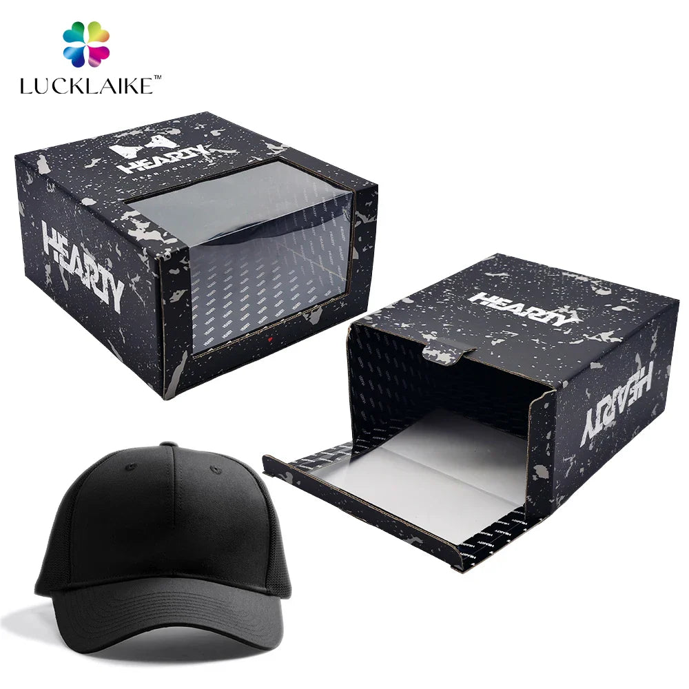 Custom Black Cardboard Beach Snap Baseball Cap Box Storage Shipping Trucker Display Hat Boxes Wholesale Packaging Box for Caps