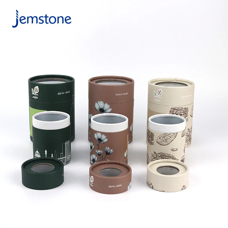 Custom Eco-Friendly Luxury Kraft Cardboard Tube Cylinder Top Window Opening for Tea Perfume Packaging Eco-friendly Paper Tube
