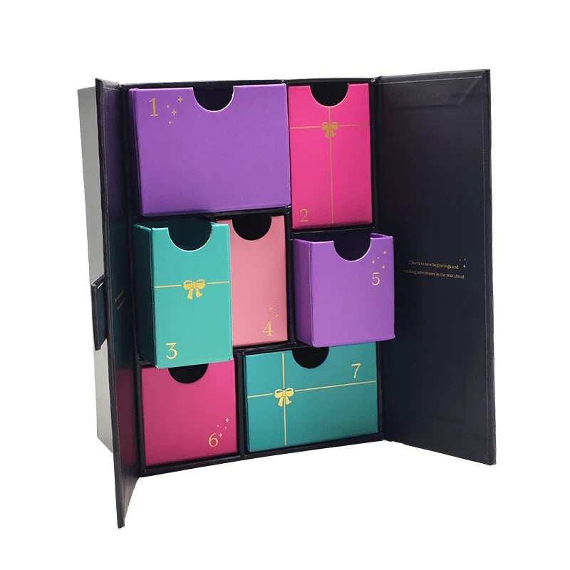 Custom 12 Days Cosmetic Makeup Jewelry Crystal Stone Eye Lashes Collection Box Christmas Countdown Advent Calendar Boxes