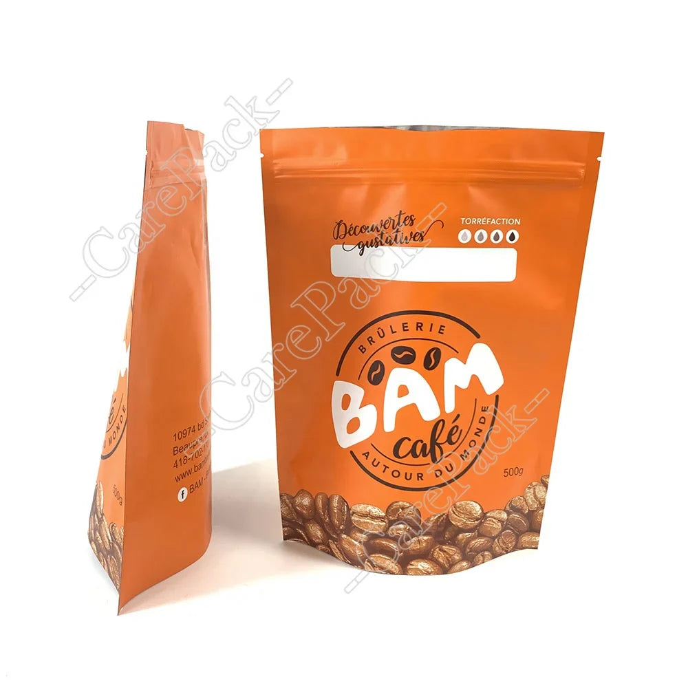 Custom Printed Cafe Food Tea Snack Bag with Air Valve Coffee Beans Packaging Bags AL Plastic Der Kaffee Pouch Packaging