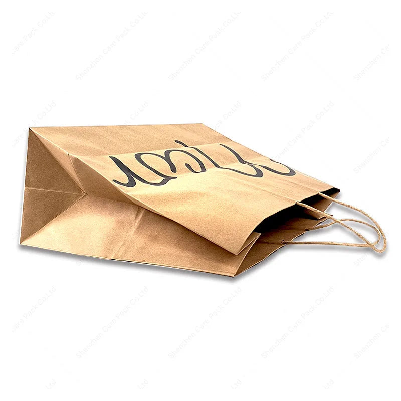 Custom Logo Print Recycled Brown White Kraft Shopping Food Luxury Gift Packaging Paper Bag Handles With Your Own Logo