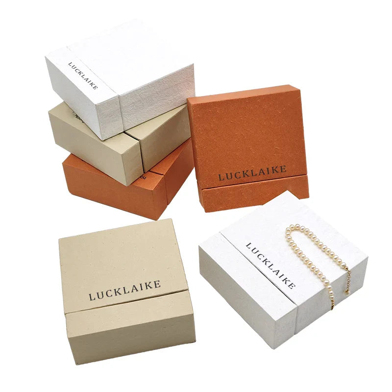 Eco-Friendly Cardboard Sustainable Necklace Ring Box Packaging White Beige Drawer Paper Gift Jewelry Package Boxes
