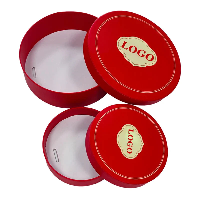 Custom Luxury Decorative Two Piece Empty Rigid Round Hard Gift Present Paper Cardboard Circle Lid and Base Box Packaging