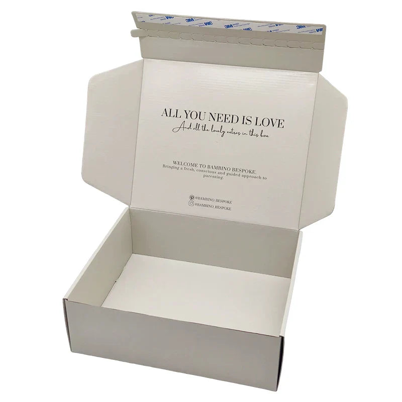 Custom logo Hat Tshirt Cosmetic Cardboard Reusable Express Corrugated Tear Strip Carton Delivery Box With Adhesive Strips