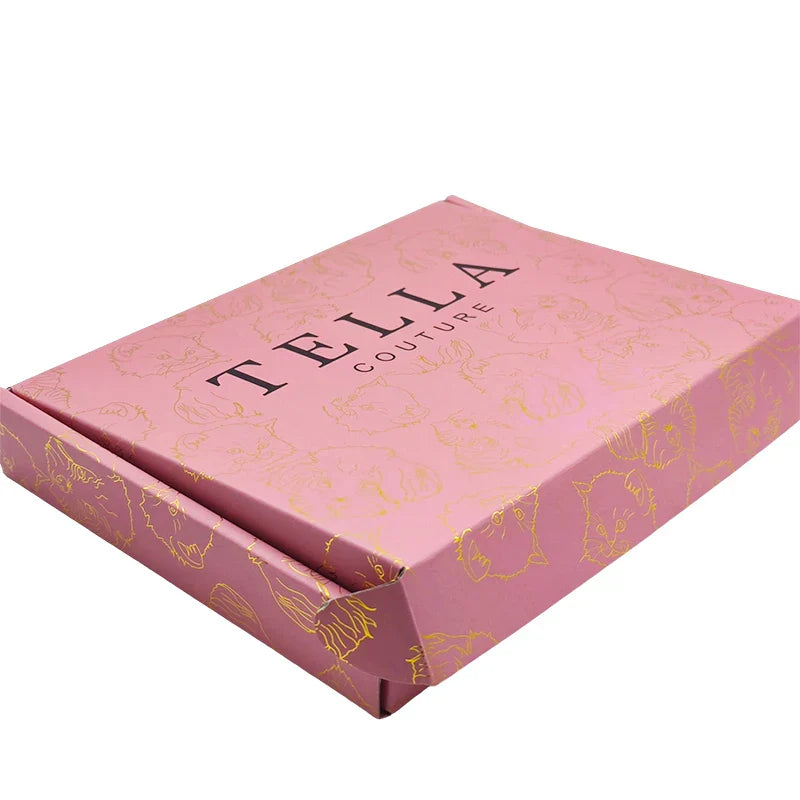 Custom Luxury Clothing Recycled Emballage Carton Gold Foil Logo Full Printing Box Postal Shipping Packaging Pink Paper Boxes