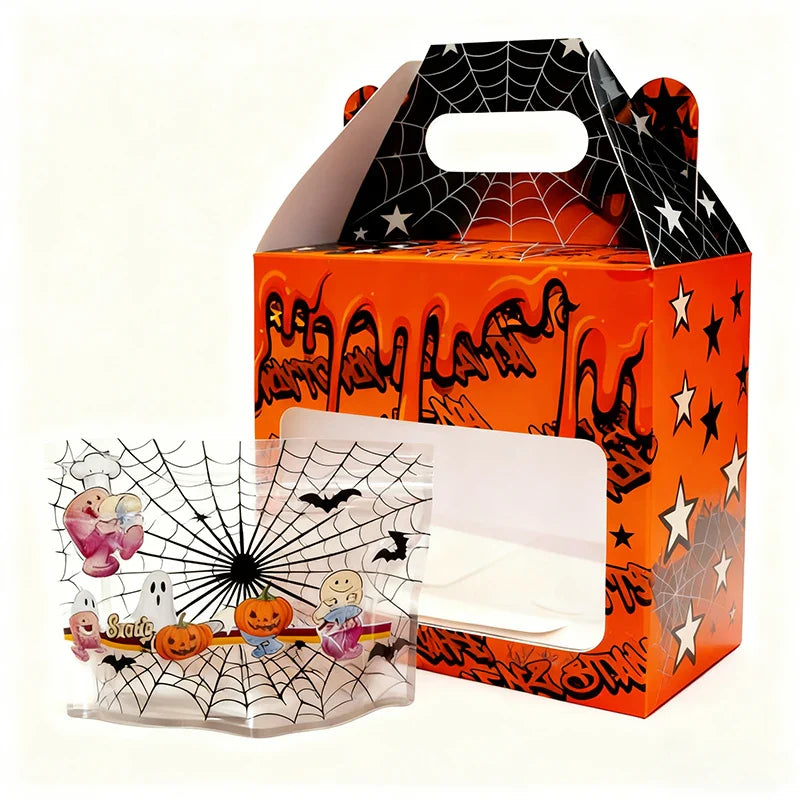 Halloween 3.5g 7g 14g Resealable Die Cut Edible Ziplock Bags Handle Packaging Box Set With PET Window