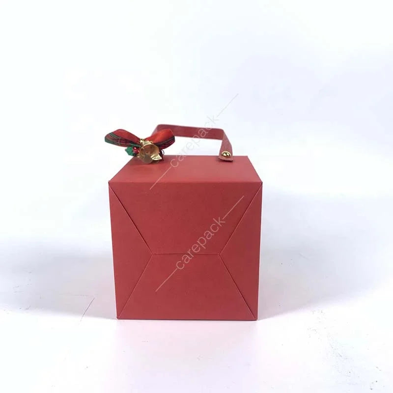 Custom Christmas Red Gift Candy Apple Fruit Packaging Paper Box with Handle For Party Favor Gift Giving