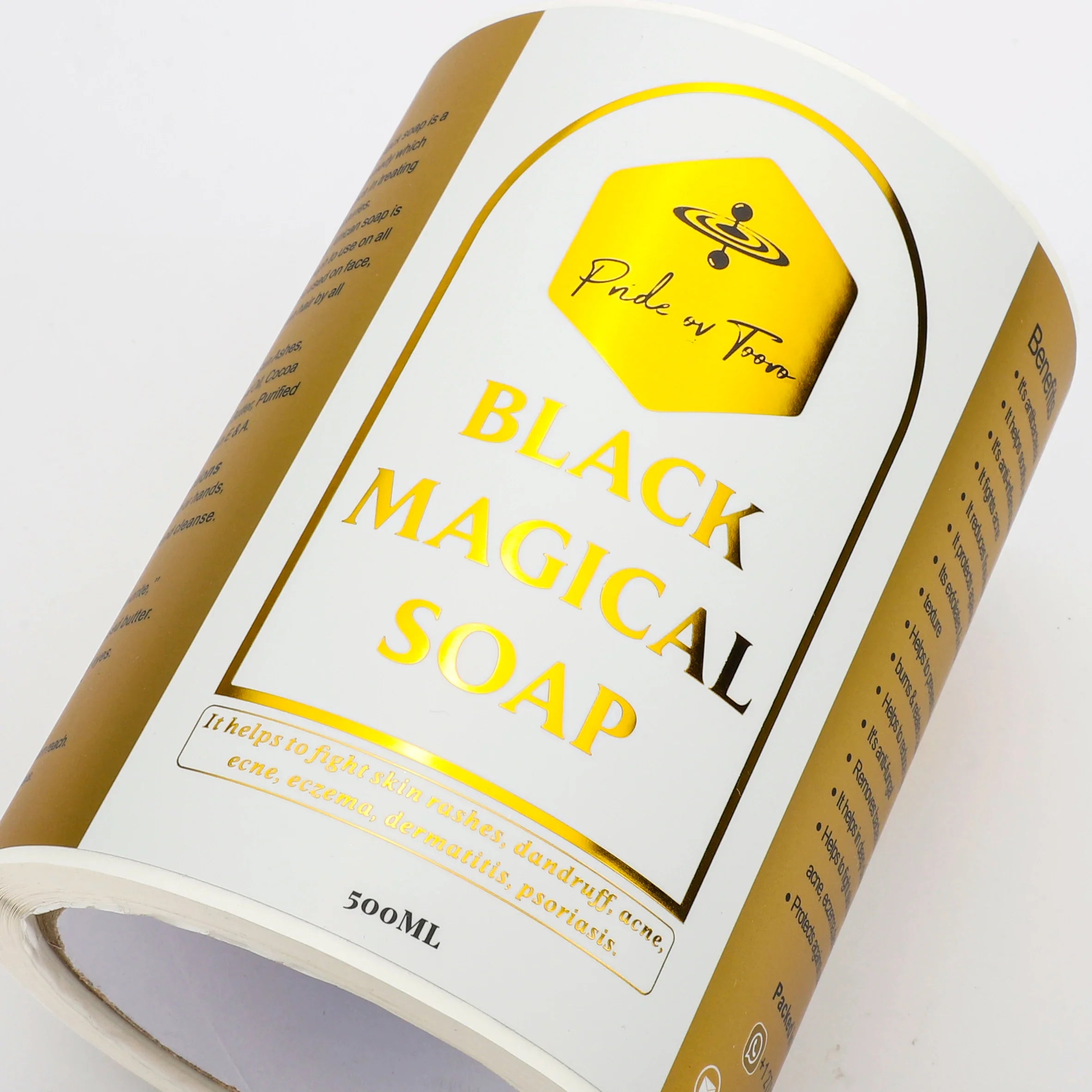 Custom Cosmetics Label Metallic Gold Foil Logo Sticker Men Skincare Shampoo Bottle Cream Jar Digital Printing Packaging Labels