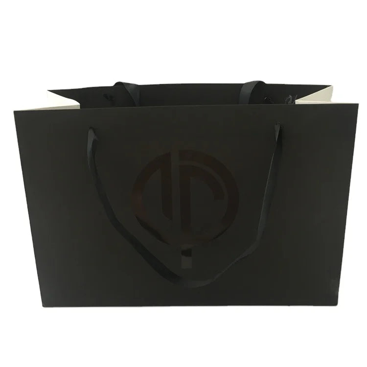 Brand Large UV Printing Gold Foil Hot Stamping Customized Logo Ribbon Handle Luxury Shopping Packaging Paper Bag for Clothes