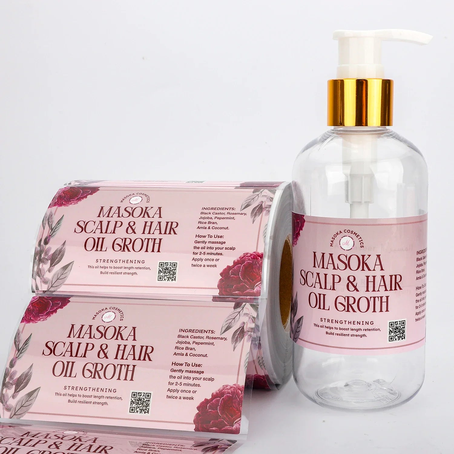 Customized Gold Foil Logo Printing Waterproof Adhesive Vinyl 100ml Hair Growth Oil Roll Sticker Labels for Hair Oil Bottles