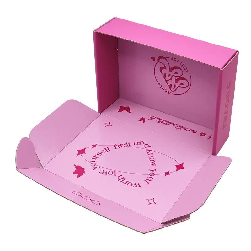 Custom Luxury Design Corrugated Paper Clothing Hot Pink Box Packaging Shipping Mailing Mailer Boxes for Packiging