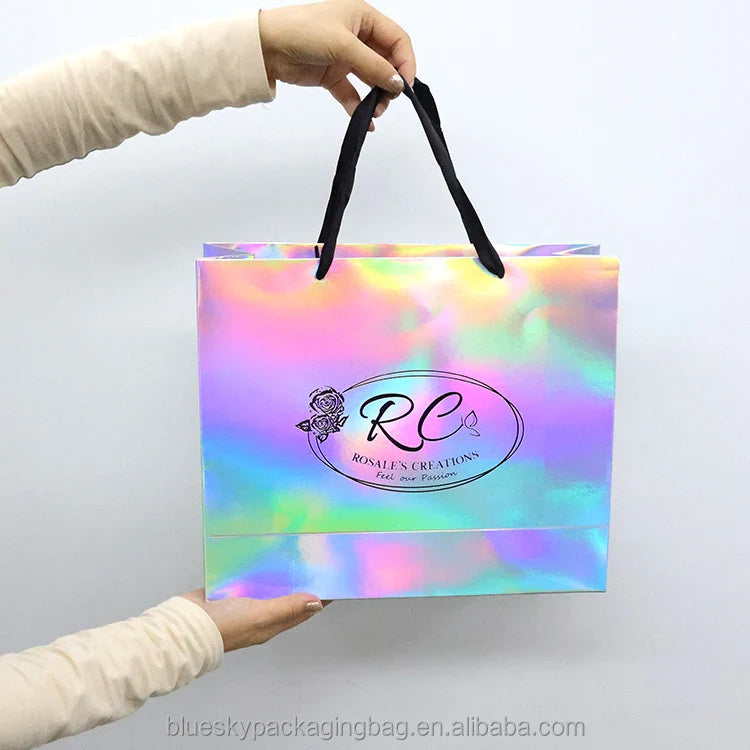Luxury Laser Paper Gift Bag with Custom Logo Glossy Surface Ideal Paper Bag for Jewelry Cosmetics Gifts Packaging Paper Bags