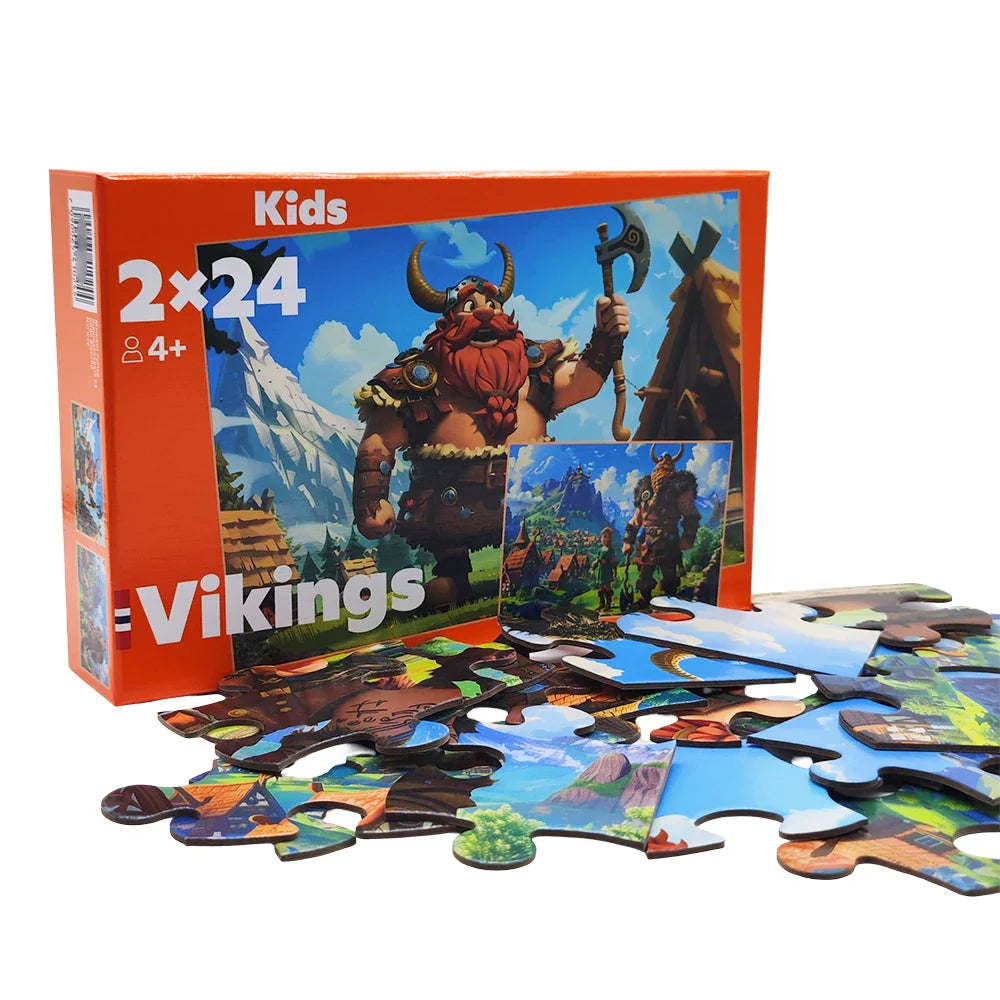 Factory Wholesale Fashion Jigsaw Puzzles Kids Vikings Cartoon Themed Paper Learning Educational Puzzles for Toddler