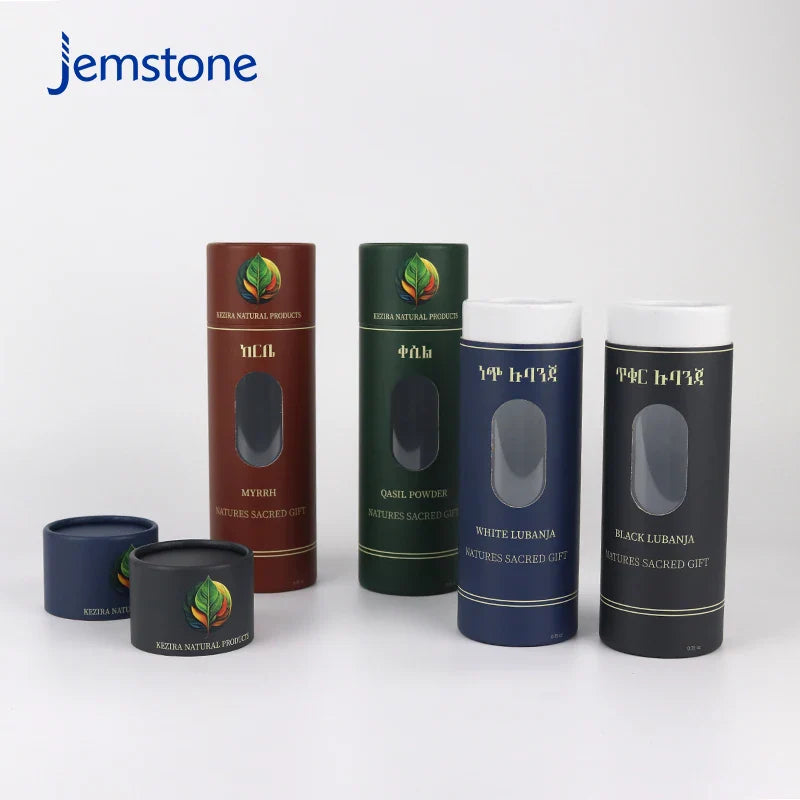 Eco-friendly Custom Printed logo Spice Collagen Powder Cardboard Cylinder Packaging Kraft Paper Tube With Window for Tea Coffee