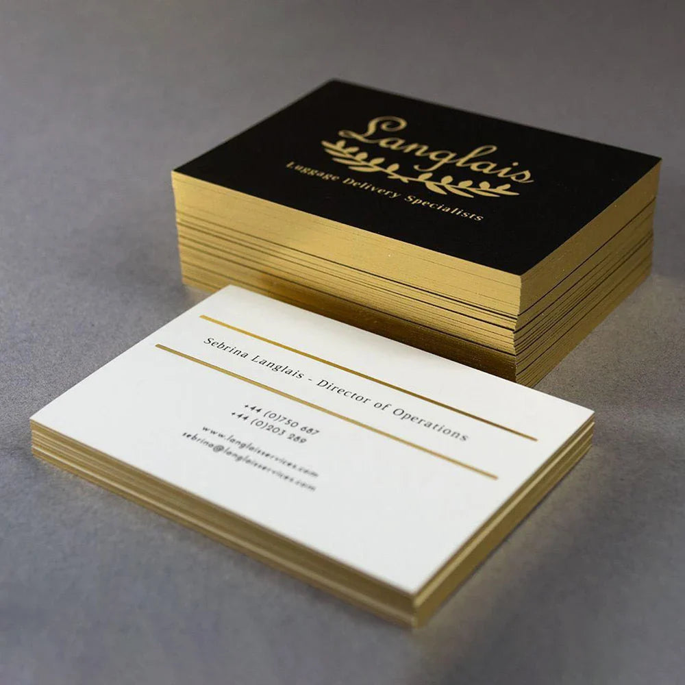 Custom Logo Luxury Black Gold Foil Edge Business Card Golden Border Name Card for Middle East Salon Spa Business