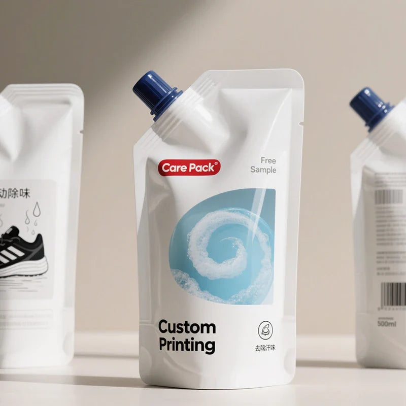 Wholesale Hand Sanitizer Washing Powder Plastic Bottom Doypack Shampoo Liquid Dishwashing Spout Packaging Bags