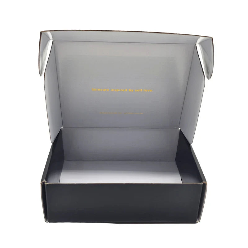 Customized Gold Foil logo Glossy Black Makeup Skin Care Gift Sets Packing Storage Private Label Paper Shipping Box for Packiging