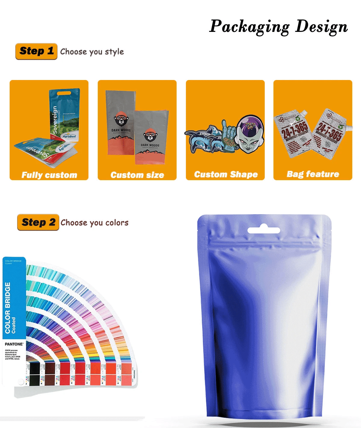 Kraft Paper Coffee Bags With Sustainable 250g 500g 1KG Dried Flat Bottom Doypack PLA Craft Pouches for Tea