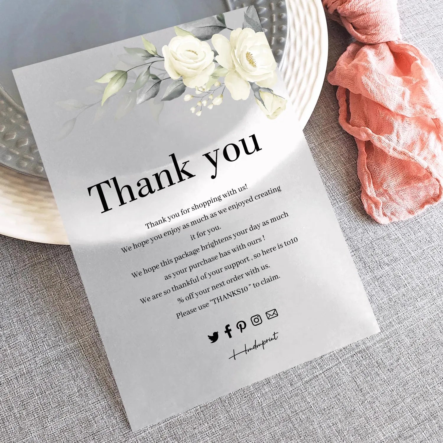 Personalised Custom Gold Foil Printing Brand Logo Luxury Packaging Transparent PVC Thank You Cards Purchase for Small Business