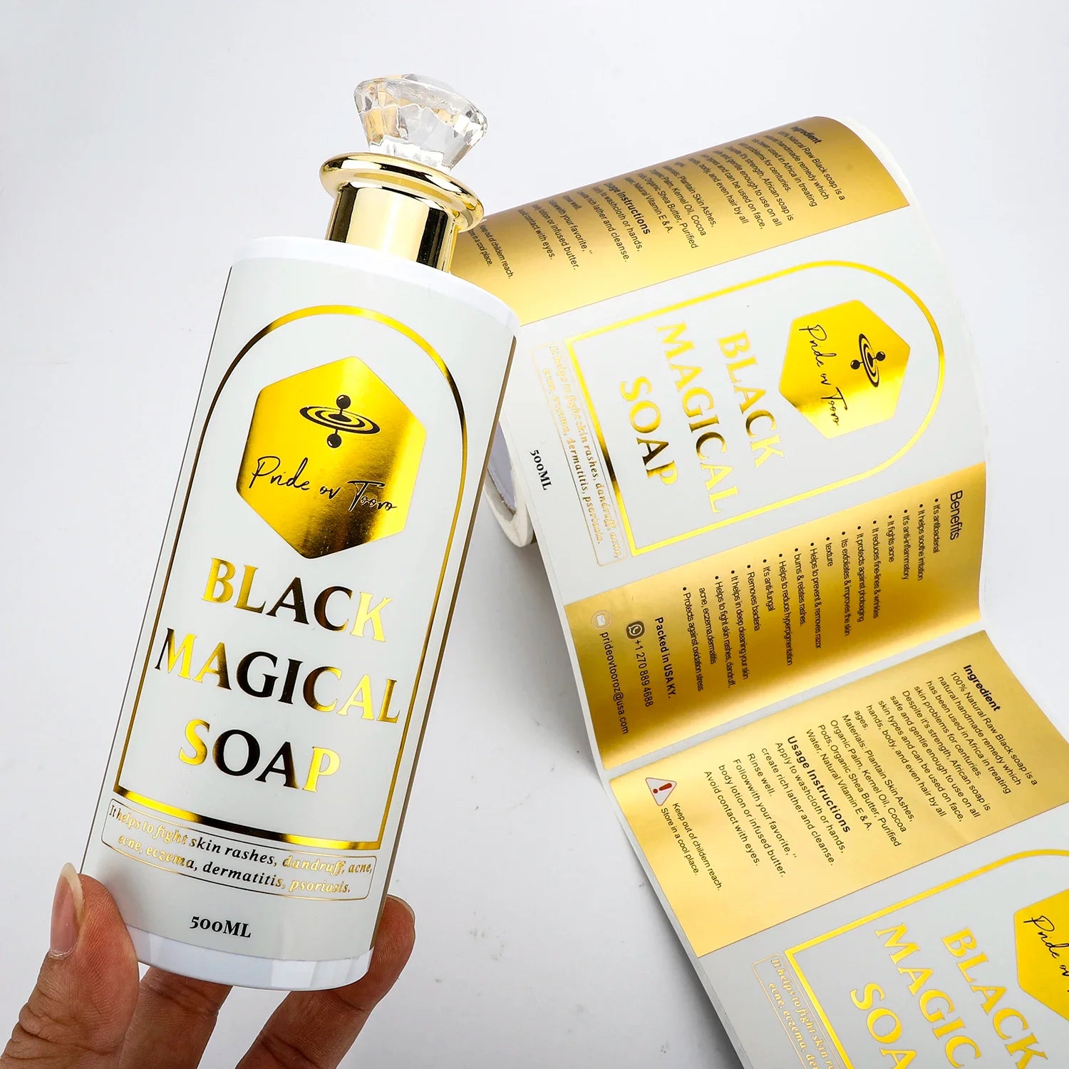 Custom Cosmetics Label Metallic Gold Foil Logo Sticker Men Skincare Shampoo Bottle Cream Jar Digital Printing Packaging Labels