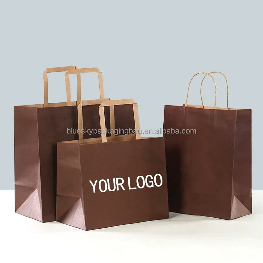 Custom Kraft Paper Bag With Handles Shopping Bags Retail Bag Wholesale Bulk Customized Logo Printing for Boutique Gift Packaging