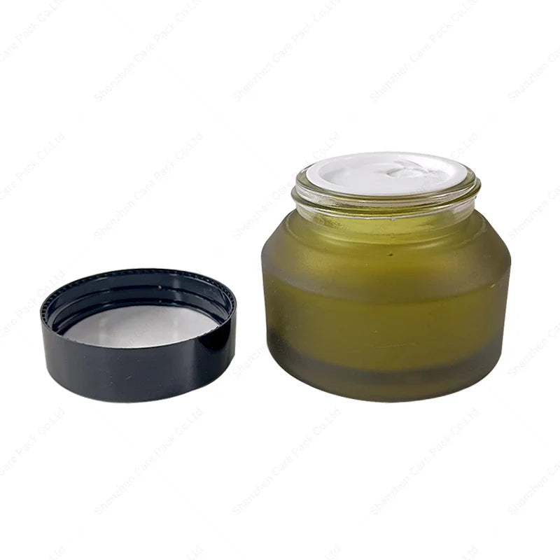 50ML Empty Frosted Matte Amber Glass Cosmetic Jars with Black Lids Wide Mouth Design for Skin Care Cream